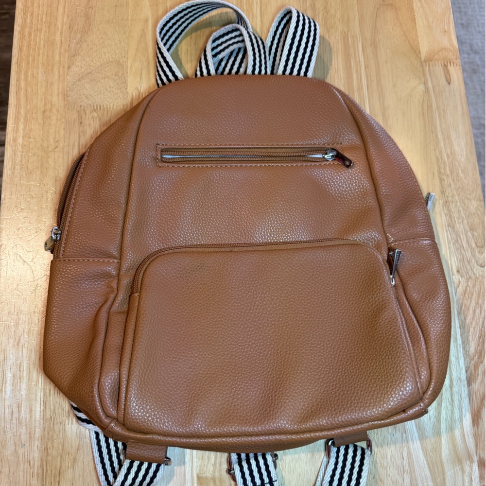 Thirty-One Tan Backpack with Black and White Straps
